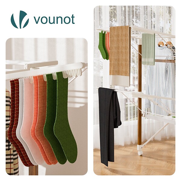 VOUNOT - Etendoir a linge deluxe pliable grande capacite 173x94x123cm style bois blanc - large