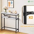 VOUNOT - Console table 2 niveaux style industriel en metal et MDF 80x24x80 cm Blanc - vignette