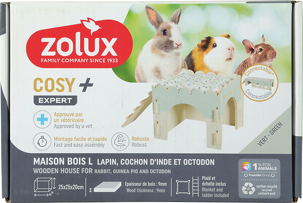 ZOLUX - Maison bois lapin rongeur - Cosy - 9mm - Vert - large