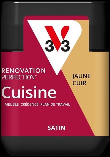 V33 - Peinture rénovation cuisine testeur satin jaune cuir 75ML - large