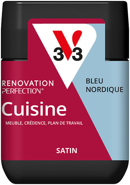 V33 - Peinture rénovation cuisine testeur satin bleu nordique 75ML - large