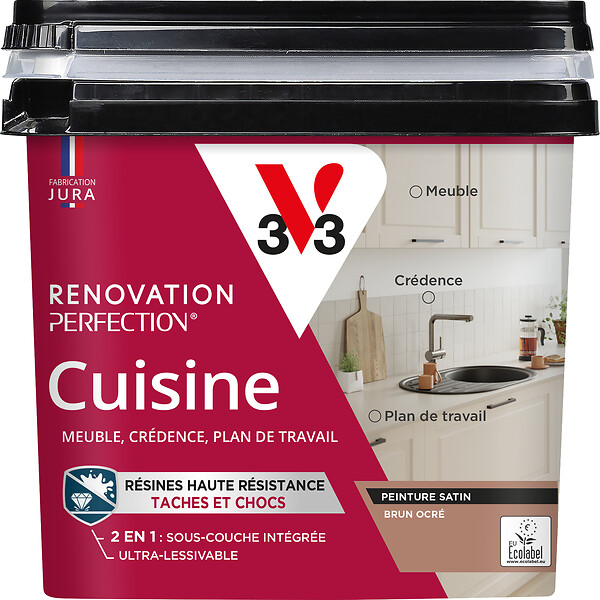 V33 - Peinture cuisine satin brun ocré - Sans ponçage - 0,75L - large