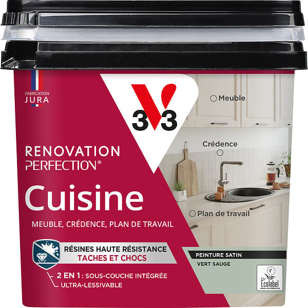 V33 - Peinture cuisine multi-surfaces satinée Vert sauge - 0,75L - large