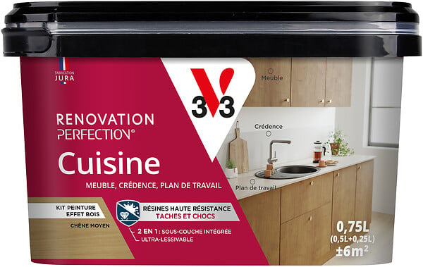 V33 - Peinture rénovation cuisine kit effet chêne moyen - 0,75L - large
