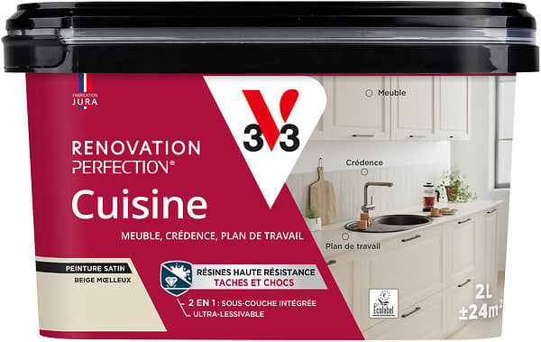 V33 - Peinture rénovation cuisine satin - Beige Moelleux - 2L - large