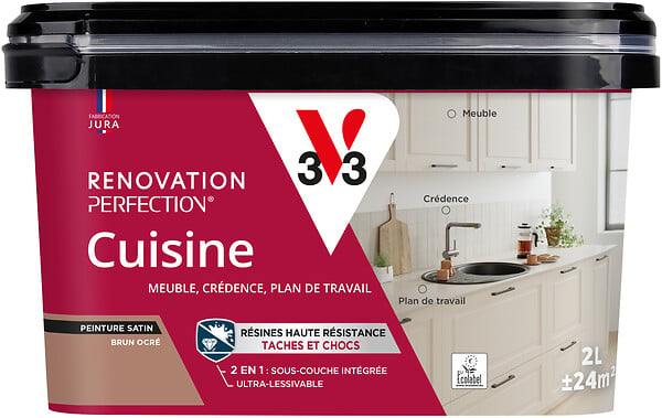 V33 - Peinture rénovation cuisine satin - Brun ocre - 2L - large