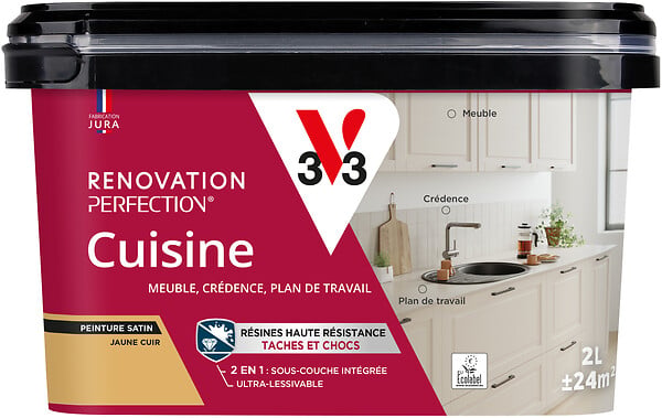 V33 - Peinture rénovation cuisine satin jaune cuir 2L - large