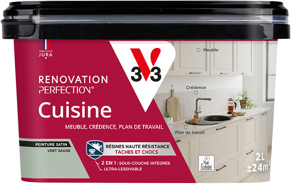 V33 - Peinture cuisine satin - Vert sauge - 2L - large