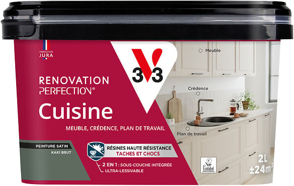 V33 - Peinture rénovation cuisine satin kaki brut 2L - large