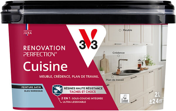V33 - Peinture cuisine satin - Bleu nordique - 2L - large