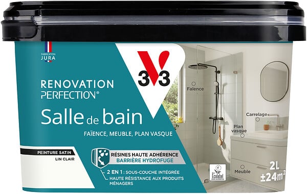 V33 - Peinture rénovation salle de bain satin - Lin clair - 2L - large