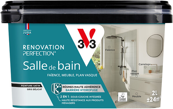 V33 - Peinture rénovation salle de bain satin - Gris délicat - 2L - large