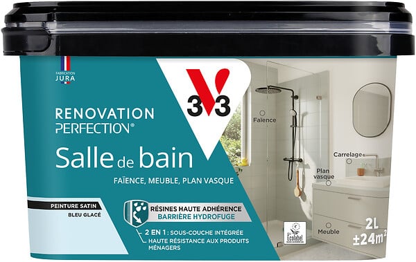 V33 - Peinture rénovation salle de bain satin bleu glace  2L - large
