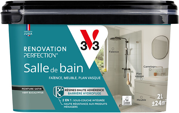 V33 - Peinture rénovation salle de bain satin vert eucalyptus  2L - large