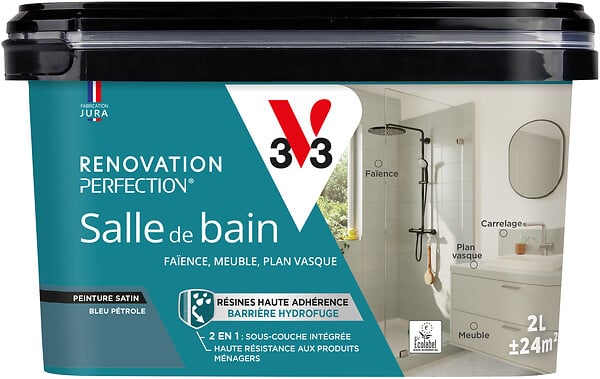V33 - Peinture rénovation salle de bain satin Bleu Pétrole 2L - large