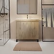 AURLANE - Meuble de salle de bains 80cm 2 Portes_Chêne Naturel + Vasque céramique blanche - TIMBER 80 - vignette
