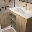 AURLANE - Meuble de salle de bains 80cm 2 Portes_Chêne Naturel + Vasque céramique blanche - TIMBER 80 - vignette