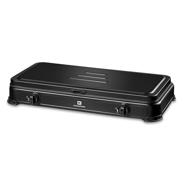 KEMPER - Réchaud gaz portable 2 feux 2600W Noir Couvercle Plaque de cuisson KEMPER - large