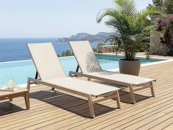 HABITAT ET JARDIN - Lot de 2 bains de soleil en aluminium imitation bois "Elysia" - Ecru - large