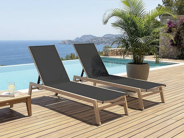 HABITAT ET JARDIN - Lot de 2 bains de soleil en aluminium imitation bois "Elysia" - Noir - large
