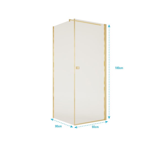 AURLANE - Porte de Douche Pivotante 90x195cm et Retour 90cm - Verre 8mm Anticalcaire - Profil Or Brosse - large