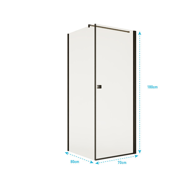 AURLANE - Porte de Douche Pivotante 70x195cm et Retour 80cm - Verre 8mm Anticalcaire - Profil Noir - large