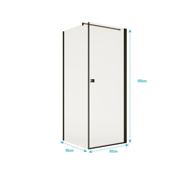 AURLANE - Porte de Douche Pivotante 80x180cm et Retour 90cm - Profil Noir - Verre 5mm - DARK ELEMENTARY - large