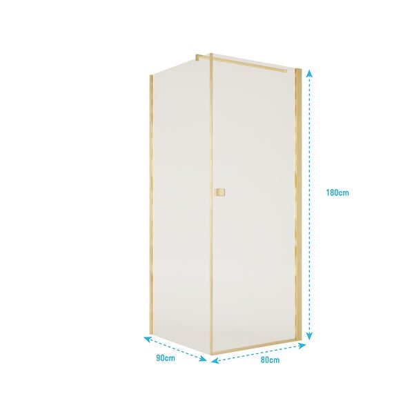 AURLANE - Porte de Douche Pivotante 80x195cm et Retour 90cm - Verre 8mm Anticalcaire - Profil Or Brosse - large