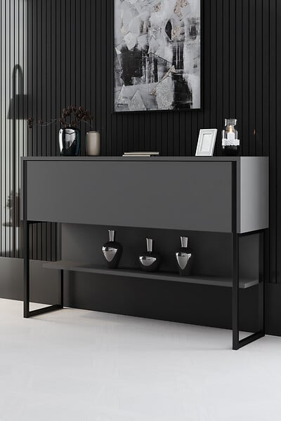 HABITAT ET JARDIN - Commode en bois "Luxe" - 120 x 30 x 80 cm - NoirAnthracite - large