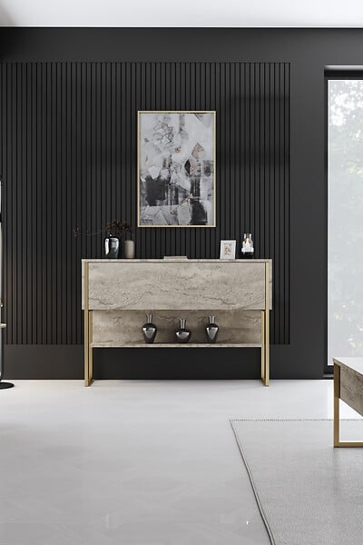 HABITAT ET JARDIN - Console en bois "Luxe" - 120 x 30 x 80 cm - Travertin Or - large