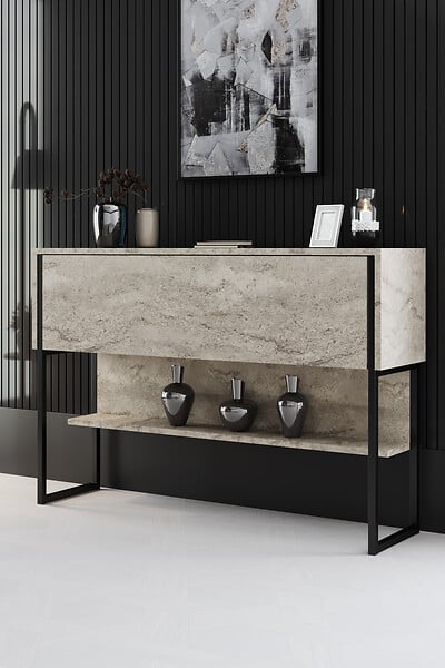 HABITAT ET JARDIN - Console en bois "Luxe" - 120 x 30 x 80 cm - Travertin Noir - large