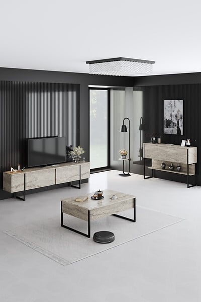 HABITAT ET JARDIN - Console en bois "Luxe" - 120 x 30 x 80 cm - Travertin Noir - large