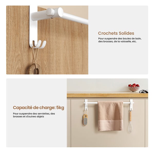 EMKE - EMKE Porte-serviettes extensible blanc en acier inoxydable SUS201, support télescopique réglable 400–635 mm, 100 × 100 × 630 mm - large