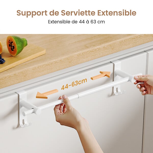 EMKE - EMKE Porte-serviettes extensible blanc en acier inoxydable SUS201, support télescopique réglable 400–635 mm, 100 × 100 × 630 mm - large