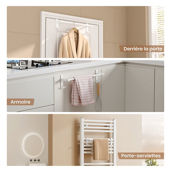 EMKE - EMKE Porte-serviettes extensible blanc en acier inoxydable SUS201, support télescopique réglable 400–635 mm, 100 × 100 × 630 mm - large