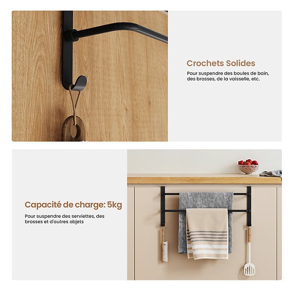 EMKE - EMKE Porte-serviettes double barre noir, support salle de bain avec crochets, acier inoxydable SUS201, 410 × 180 × 124 mm - large