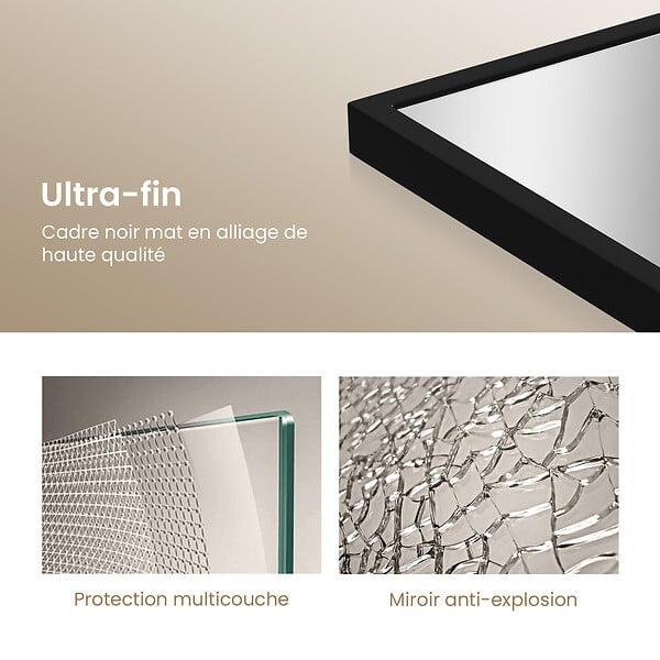 EMKE - Miroir Intégral EMKE avec Cadre en Alliage d’Aluminium – 160 x 40 cm, Noir, Usage Autoportant - large