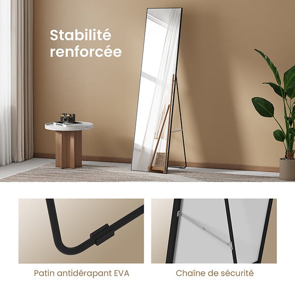 EMKE - Miroir Intégral EMKE avec Cadre en Alliage d’Aluminium – 160 x 40 cm, Noir, Usage Autoportant - large