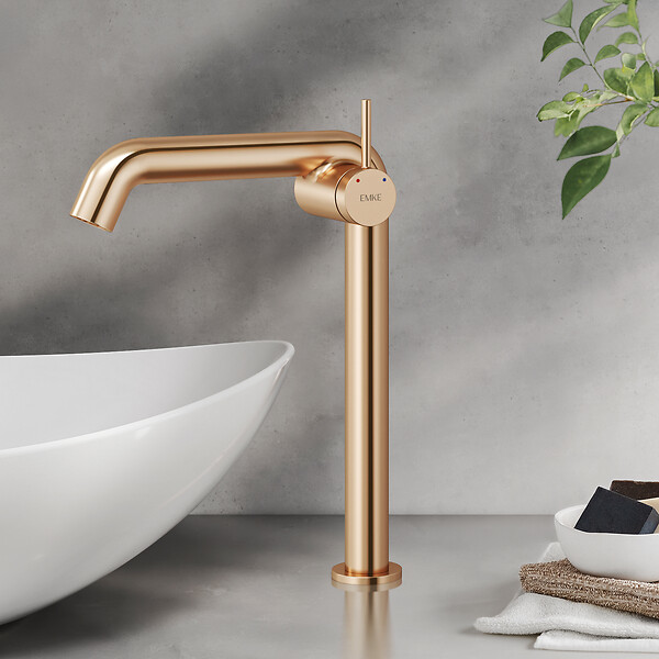 EMKE - EMKE Mitigeur de Lavabo Or Rosé Design, 332 × 220 × 76 mm, Robinet Salle de Bain en Laiton, Cartouche Céramique Longue Durée, Pose Rapid - large