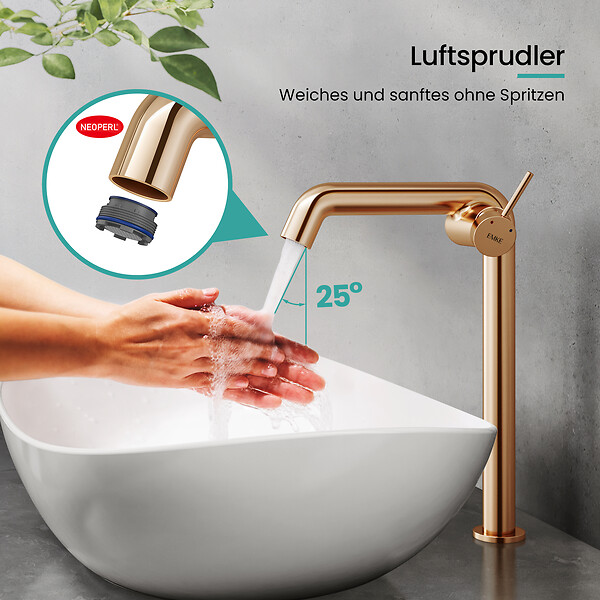 EMKE - EMKE Mitigeur de Lavabo Or Rosé Design, 332 × 220 × 76 mm, Robinet Salle de Bain en Laiton, Cartouche Céramique Longue Durée, Pose Rapid - large