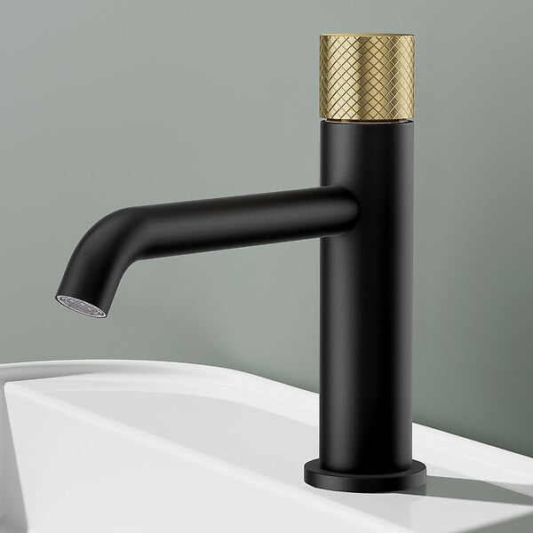 EMKE - EMKE Mitigeur de lavabo noir avec levier doré, robinet salle de bain monocommande en laiton, cartouche céramique, 181 × 166 × 50 mm - large