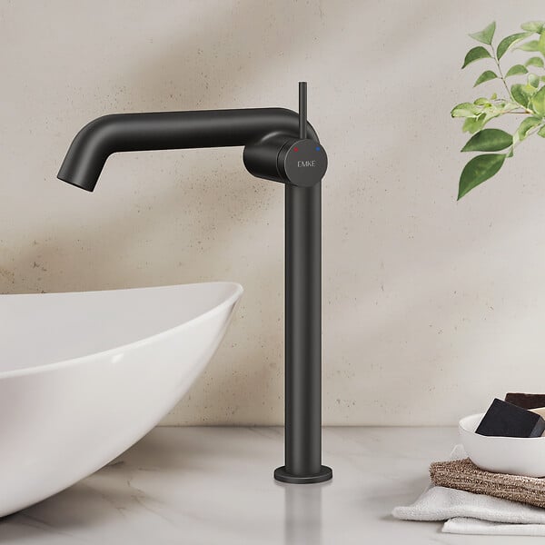 EMKE - EMKE Mitigeur de Lavabo Noir Mat Design, 332 × 220 × 76 mm, Robinet Salle de Bain en Laiton, Cartouche Céramique Longue Durée, Pose Rapid - large