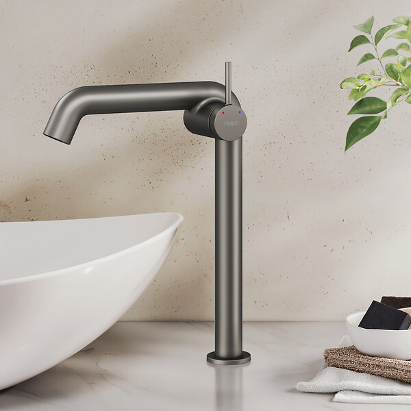 EMKE - EMKE Mitigeur de Lavabo Anthracite Mat Design, 332 × 220 × 76 mm, Robinet Salle de Bain en Laiton, Cartouche Céramique Longue Durée, Pose Rapid - large