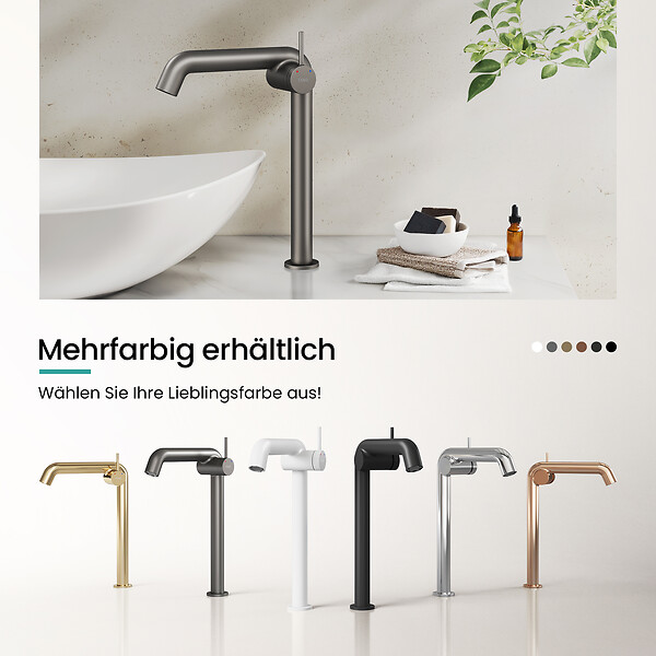 EMKE - EMKE Mitigeur de Lavabo Anthracite Mat Design, 332 × 220 × 76 mm, Robinet Salle de Bain en Laiton, Cartouche Céramique Longue Durée, Pose Rapid - large