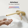 EMKE - EMKE Mitigeur Lavabo Design Séparé, Robinet Mural Or Champagne 288×210×70 mm, Corps en Laiton et Inox 304, Cartouche Céramique Haute Durabilité - vignette