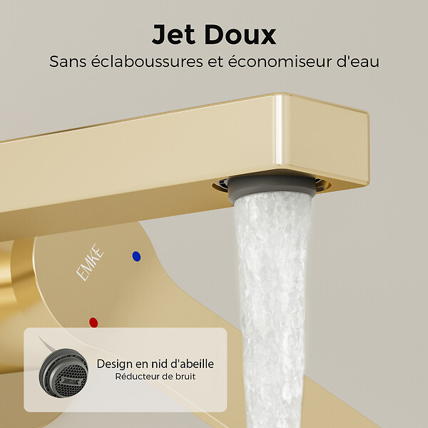 EMKE - EMKE Mitigeur Lavabo Design Séparé, Robinet Mural Or Champagne 288×210×70 mm, Corps en Laiton et Inox 304, Cartouche Céramique Haute Durabilité - large