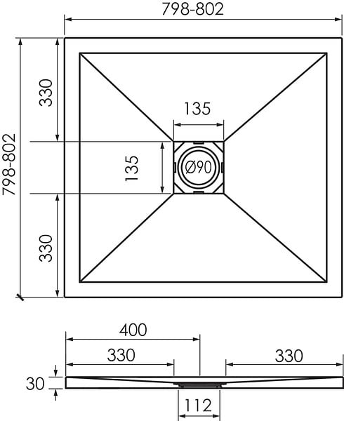ONDEE - Receveur de douche NARA - Antidérapant Découpable 80x80 cm Résine Blanc Bonde - large