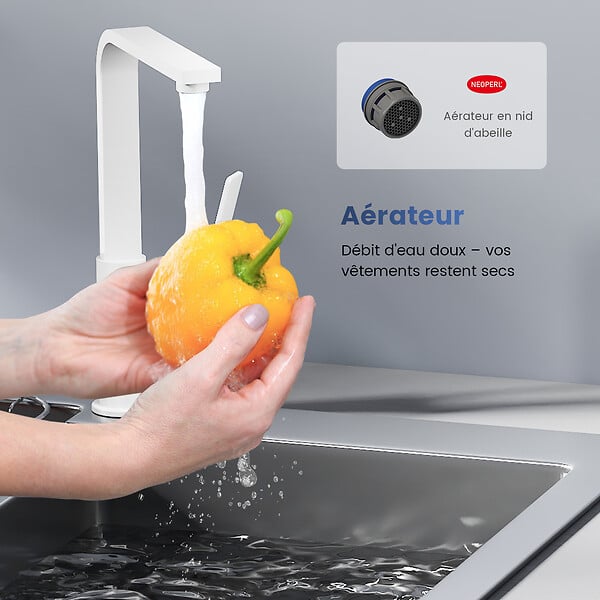 EMKE - EMKE Mitigeur de Cuisine Blanc Mat, Robinet Monocommande Rotatif 360°, 30,3 × 22,5 cm, Design Fin en Acier Inoxydable - large