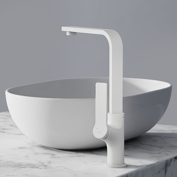 EMKE - EMKE Mitigeur de Cuisine Blanc Mat, Robinet Monocommande Rotatif 360°, 30,3 × 22,5 cm, Design Fin en Acier Inoxydable - large