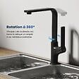 EMKE - EMKE Mitigeur de Cuisine Noir Mat, Robinet Monocommande Rotatif 360°, 30,3 × 22,5 cm, Design Fin en Acier Inoxydable - vignette